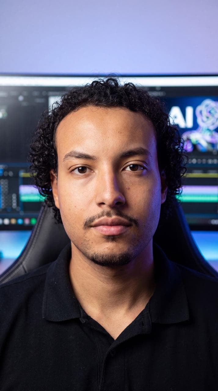 Gabriel Andrade, desenvolvedor de software, em sua estação de trabalho